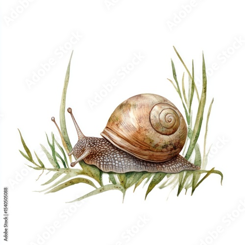 Watercolor snail on grass