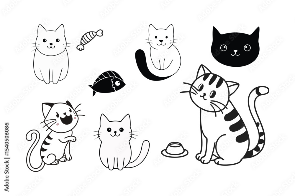 Obraz premium Cute Cat Bundle Vector Design