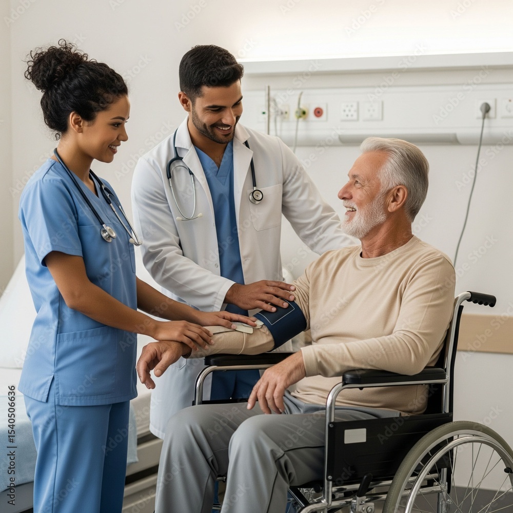 Obraz premium Doctor Caring for Senior Patient – Compassionate Elderly Healthcare