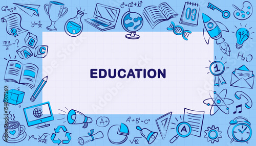 This educational vector background provides ample copy space for your text, decorated with a border of science, art, and math doodles. Ideal for any school or e-learning related project.