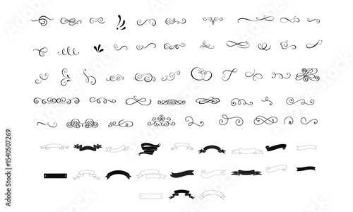 Hand Drawn Decorative Swirl Divider and Banner Vector Set – Vintage Flourish Clipart Collection