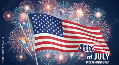 Patriotic Fireworks and American Flag 4th of July Independence Day Celebration
