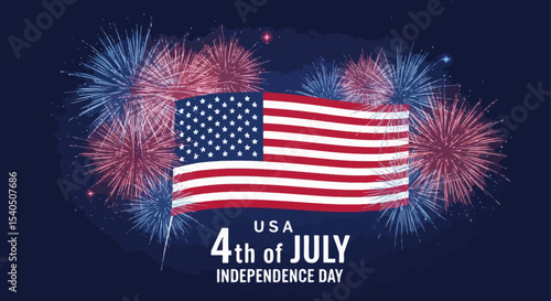 Patriotic 4th of July Fireworks and American Flag Design