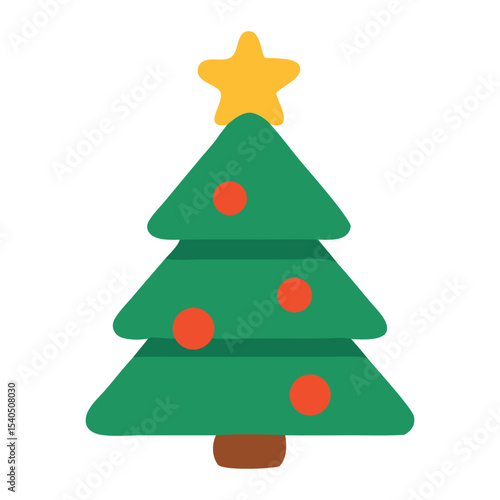 Simple stylized Christmas tree with ornaments and a star, perfect for holiday greeting cards, websites, social media posts, and festive decorations.