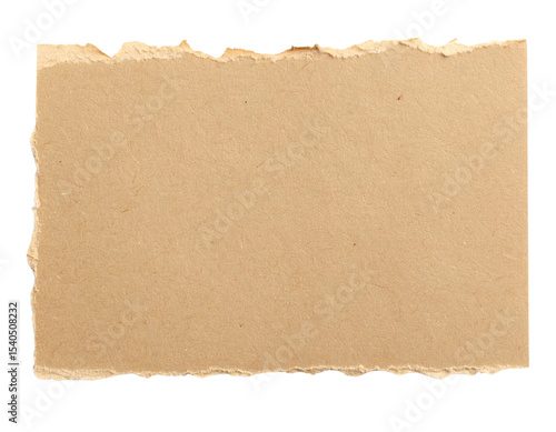 A torn piece of beige paper with rough, uneven edges and a textured surface.