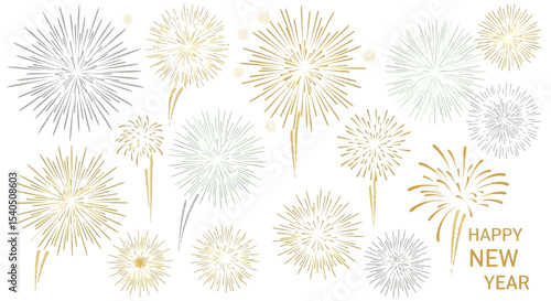 Elegant Gold and Silver Fireworks Illustration Perfect for New Year's and Festive Designs