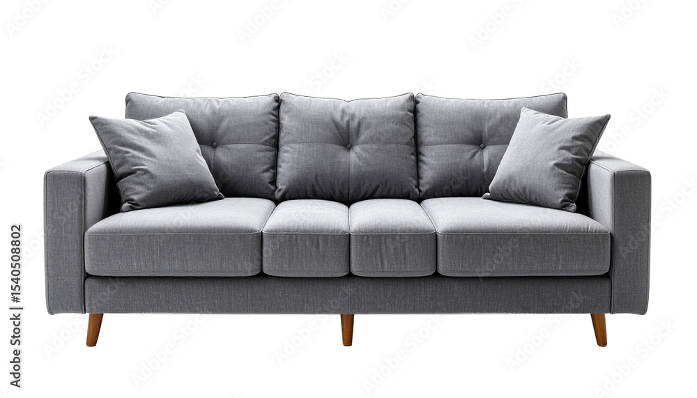 Fototapeta premium Three-seater gray fabric sofa