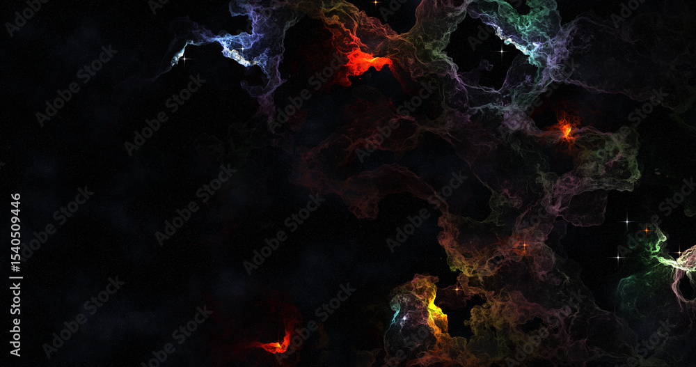 Obraz premium A vibrant nebula with stars in a dark, vast space, showcasing cosmic beauty and depth.