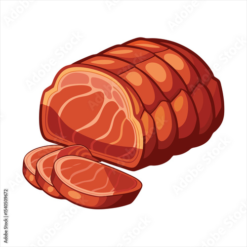 Smoked Roast Beef Ham Cartoon Vector Illustration