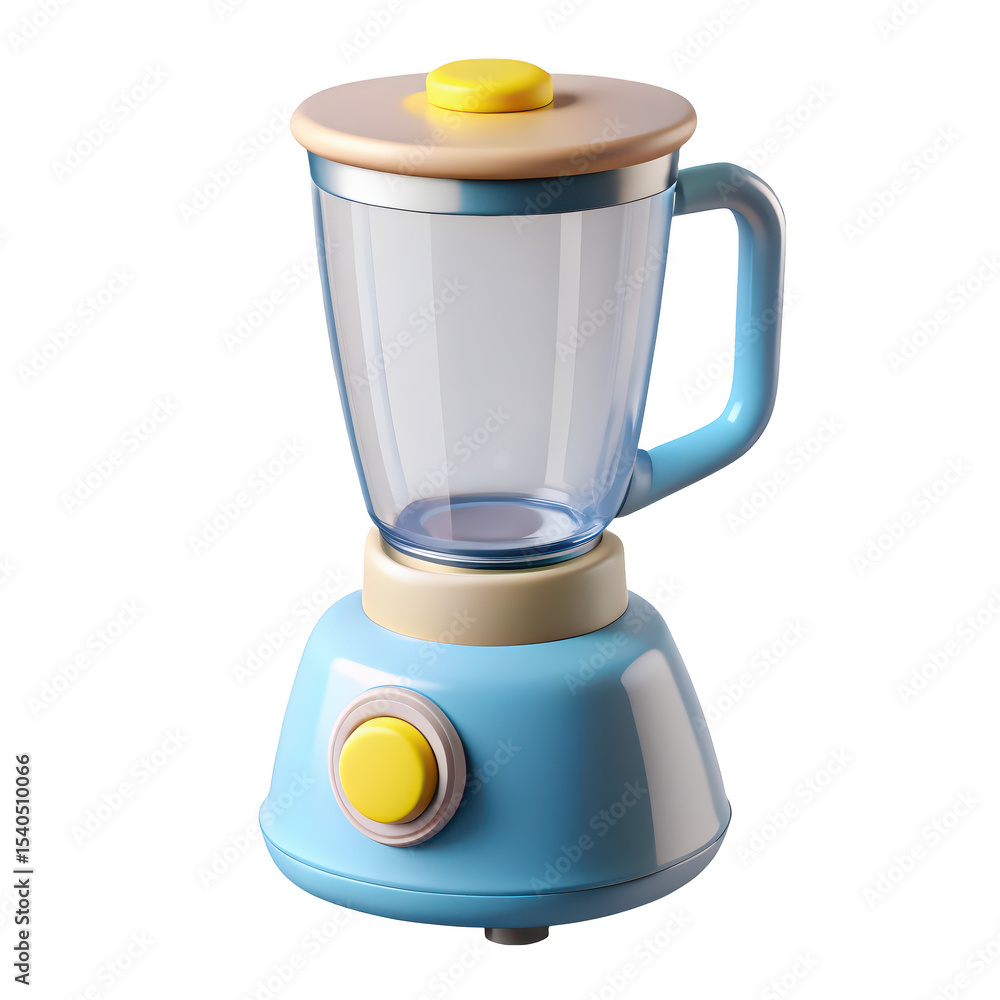 A stylized 3d illustration of a modern blue and yellow electric blender A stylized 3d illustration of a modern blue and yellow electric blender