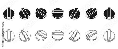 rotary round knob icon set with a different view. vector illustration isolated on white background.