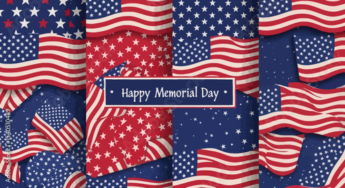 Happy Memorial Day American Flags Background Design
