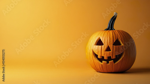 Happy Halloween with glowing pumpkin on vibrant orange background