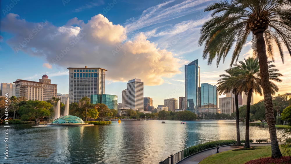 Naklejka premium Downtown Orlando Cityscape Featuring Skyscrapers