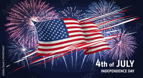 4th of July Fireworks, American Flag, Independence Day Celebration