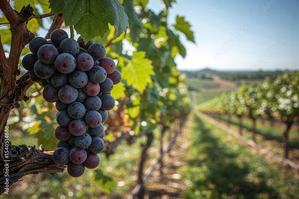 Fototapeta premium Harvest Time: Purple Grapes in a Vineyard
