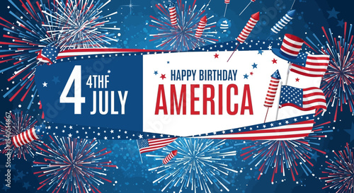 Happy 4th of July Celebrate America's Independence Day with Fireworks and Festive Flags