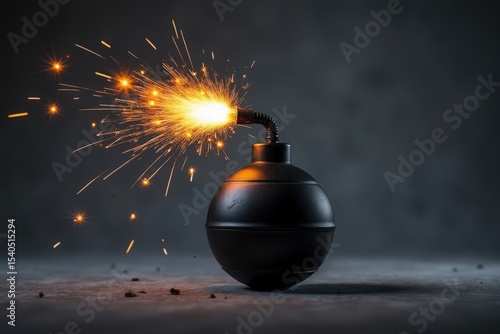 Time Bomb with Burning Fuse Ticking Down to Imminent Explosion Representing Crisis and Urgent Deadline
