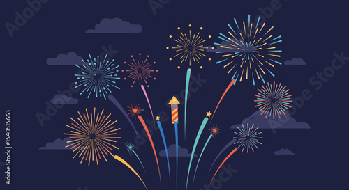 Vibrant Fireworks Display Celebrate Independence Day with Festive Explosions of Color