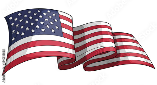 Waving American Flag Illustration Celebrate Independence Day