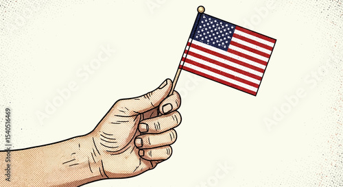 Patriotic Hand Holding American Flag Independence Day Illustration