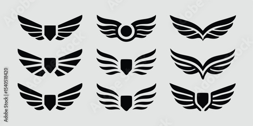 Set of 8 wing shield icons vector