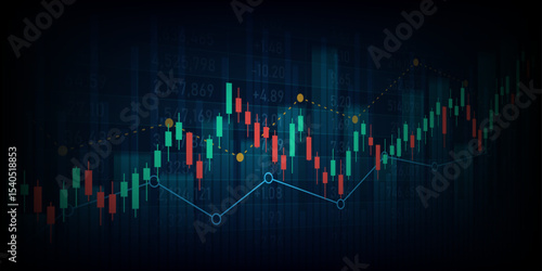 Abstract financial graph with uptrend technology bar chart of stock market on blue color background
