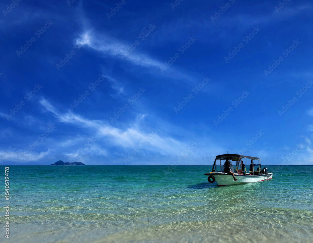 Fototapeta premium 石垣島の美しい浜辺と観光船 