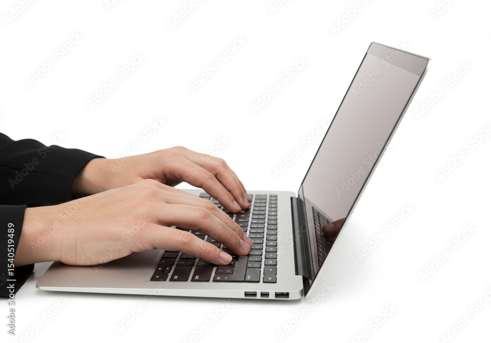 typing on laptop isolated white background typing on laptop isolated white background