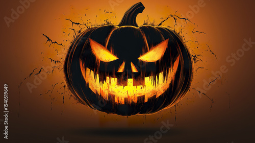 spooky Halloween pumpkin with menacing grin and glowing eyes, perfect for festive decorations