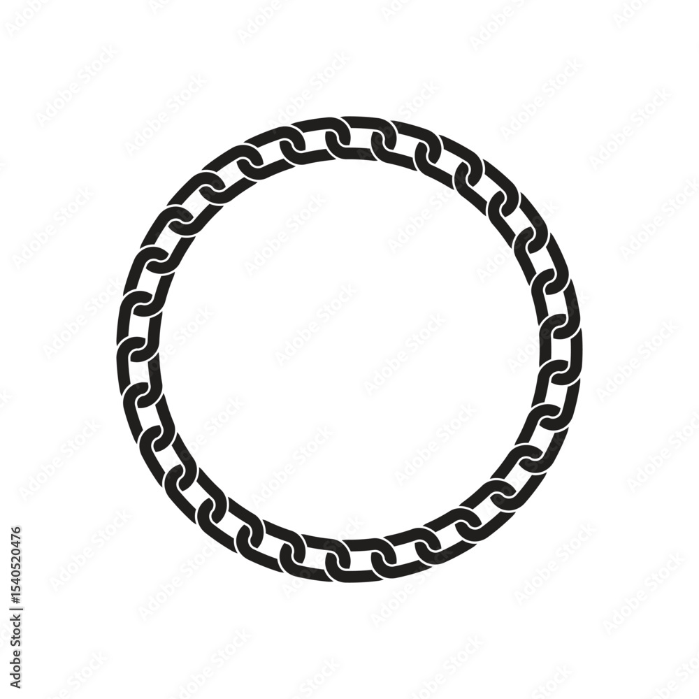 Black isolated silhouette chain circle border on white background template Black isolated silhouette chain circle border on white background template