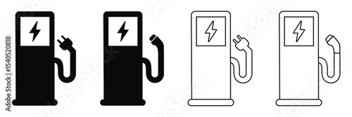 Electric Car Charging Station Icons – Outline and Filled Vector Set for EV Mobility and Green Energy