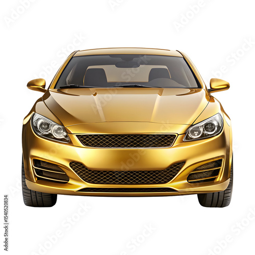 Gold Car Front View – Luxury Vehicle Head-On Display on Pure White Background


