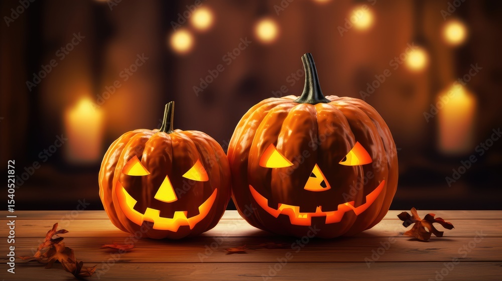 Halloween Pumpkins on Wooden Table Spooky Blurred Halloween Pumpkins on Wooden Table Spooky Blurred