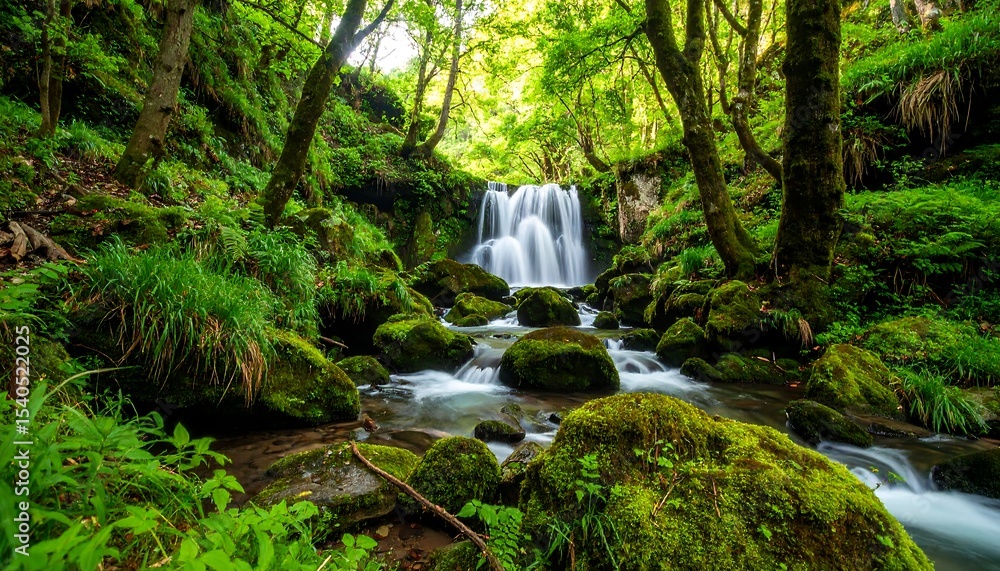 Obraz premium Lush Forest Waterfall Stream. (1)