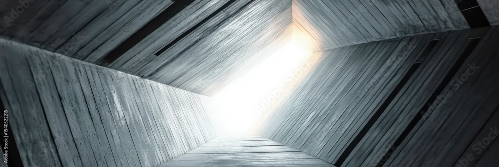 Naklejka premium Abstract building facade concrete void or tunnel with natural light in the end in twist view