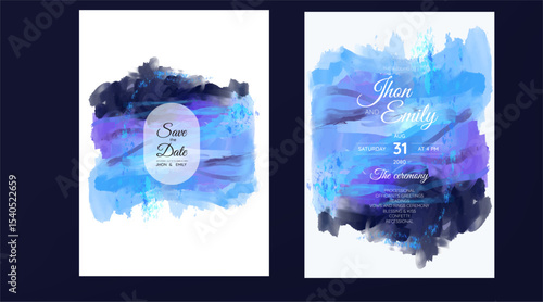 wedding invitation cards, watercolor textures and fake gold splashes for a luxurious touch	
