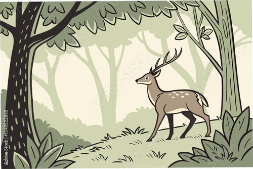  Majestic Deer in Forest Glade Illustration