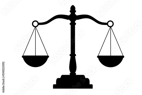 Scales of justice icon in solid black style. Symbol of law, justice, judgment and equality. Scales of justice icon isolated on white background.