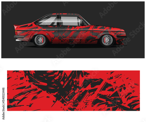 Red and Black Abstract Design for Race Car Wrap