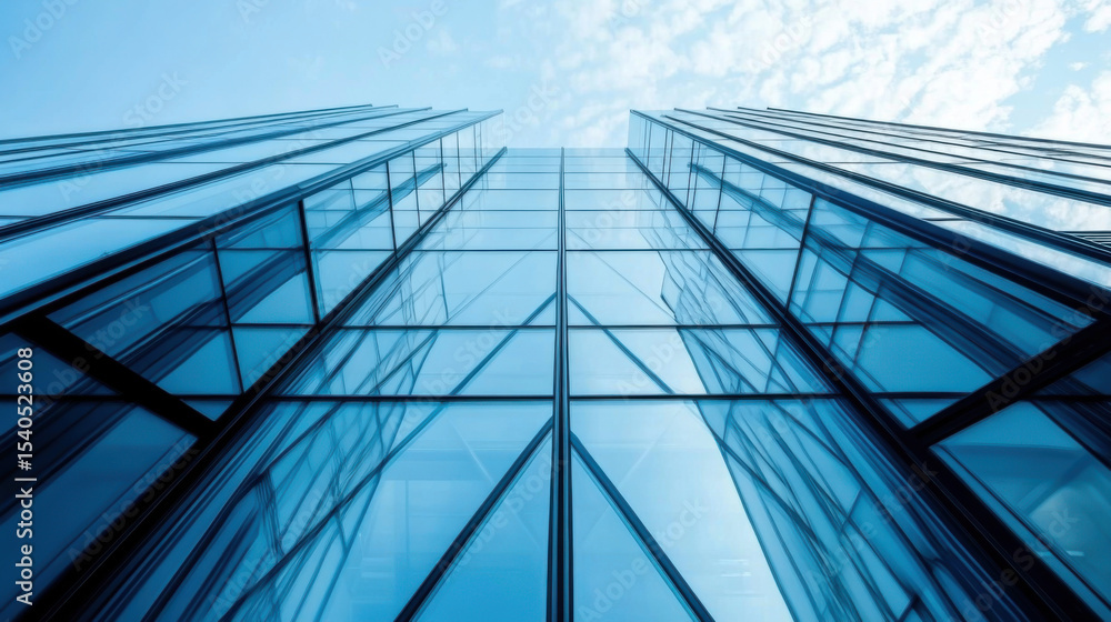 Obraz premium Modern building with glass facade reflecting sky