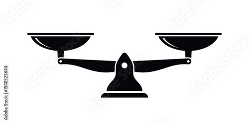 Print Vector illustration of a traditional balance scale in black silhouette style, showing equal weight. Represents fairness, justice, equality, and accurate comparison in legal or business contexts.