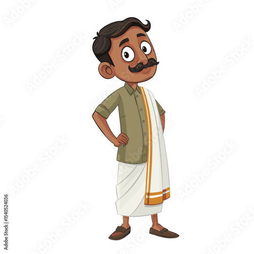 Cartoon Indian Village Man Character Kit in Traditional Dress – Vector Illustration
