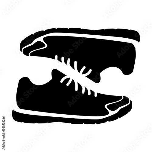 Black and White Vector Silhouette of a Casual Sneaker or Athletic Shoe with Laces. Shoe Icon.