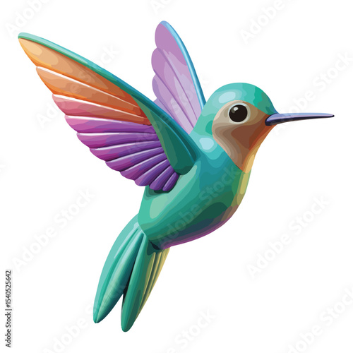 Detailed 3D hummingbird hovering in motion, perfect for garden art, floral scenes, and spring-themed visuals.