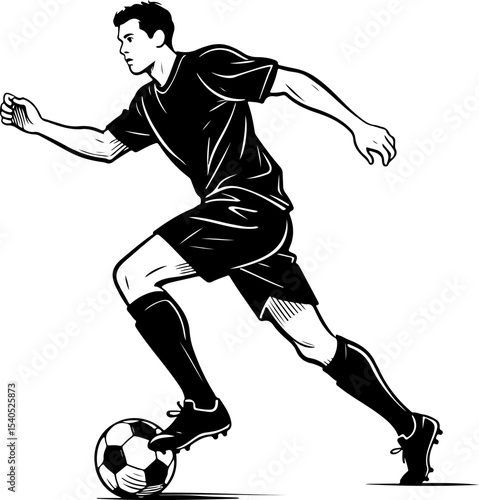 Stylish Soccer Player Vector Line Art – Goal Scoring Motion Pose