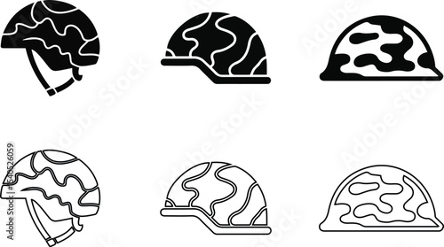 Military Helmet and Camouflage Icons Set. and outline vector