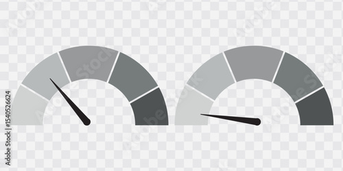 Risk meter from low to high level. isolated on white and black background. vector illustration. 
  Scale meter with low, high and medium bar. Level risk graph or control quality. eps10