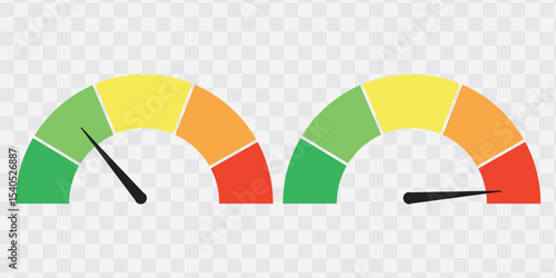 Risk meter from low to high level. isolated on white and black background. vector illustration. 
  Scale meter with low, high and medium bar. Level risk graph or control quality. eps10