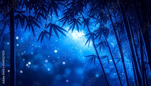 綺麗な青い星空と笹の葉と七夕を感じさせる幻想的な背景画像 Generated by AI